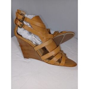 Nine West Shoes Womens Size 8.5 Brown Wedge Sandals Strappy Double Buckle New